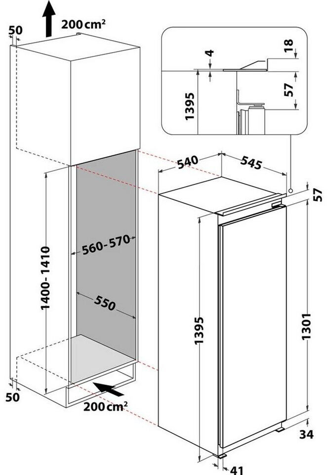 Bauknecht KSI 14VS2 Einbau-Kühlschrank Schlepptür 140cm EEK:E